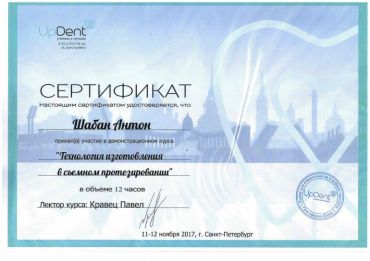 Certificates, awards, diplomas - Шабан Антон Сергеевич